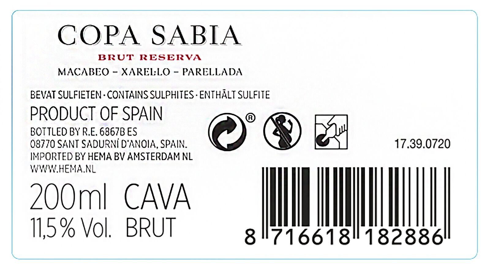 HEMA HEMA Copa Sabia Brut 0.2L