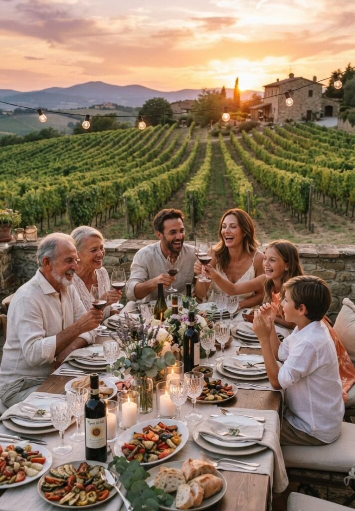 luxe diner met familie bij wijngaarde in Belgie