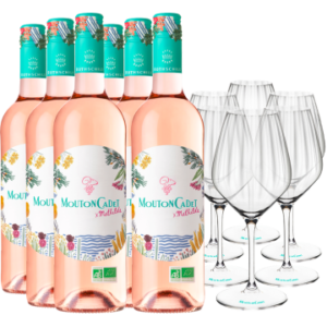 6 Flessen Mouton Cadet Rosé Bio X Mathilde Achetées + 6 Glazen