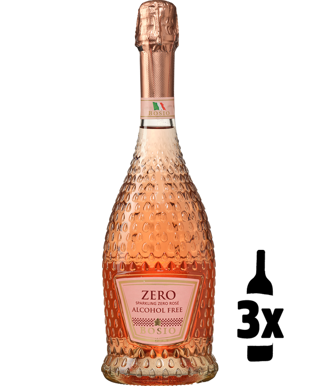 3 flessen Bosio Demi Sec Sparkling Rosé 0.0% Probeerpakket