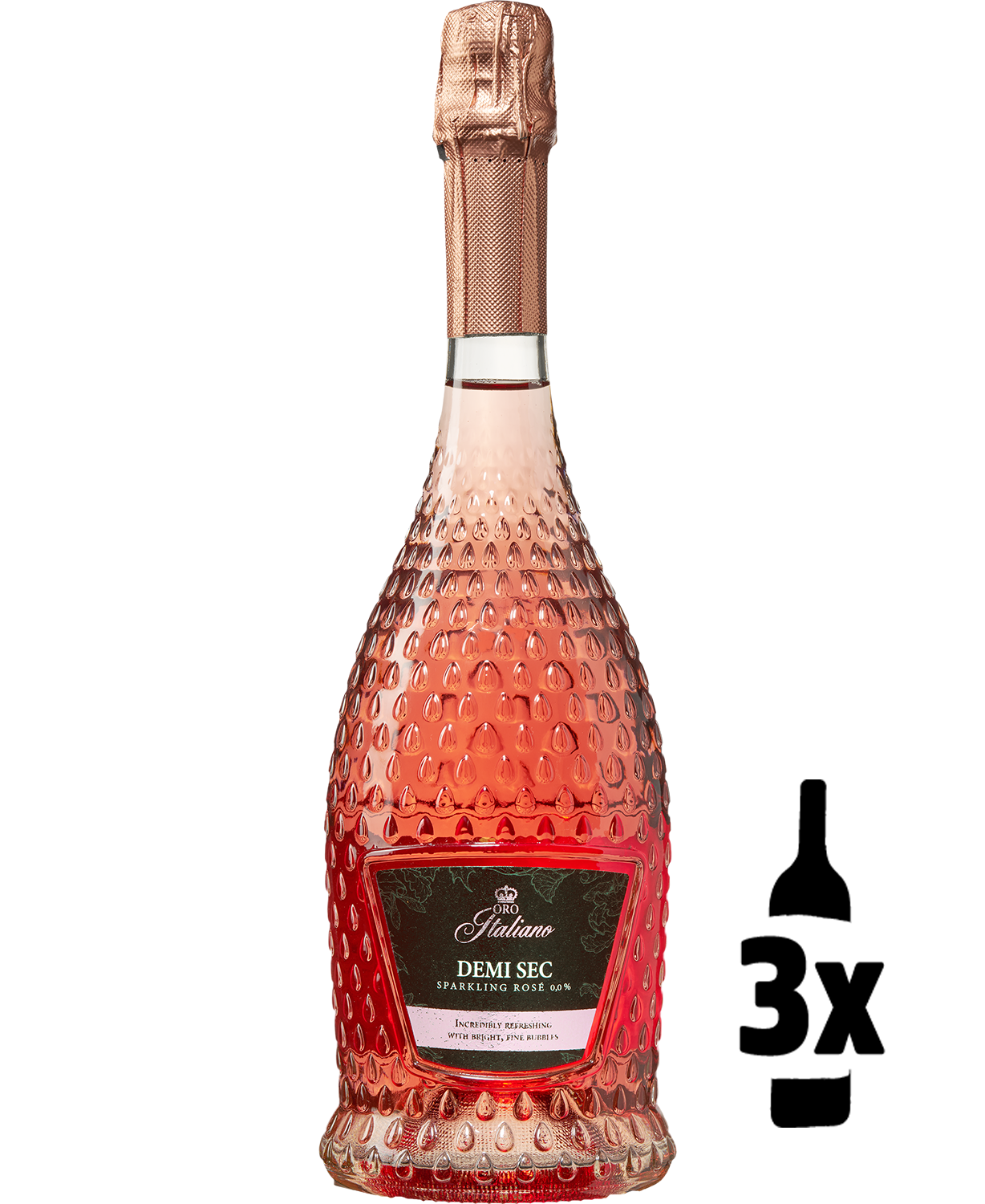 3 flessen Oro Italiano Demi Sec Sparkling Zero Rosé Alcoholvrij Probeerpakket