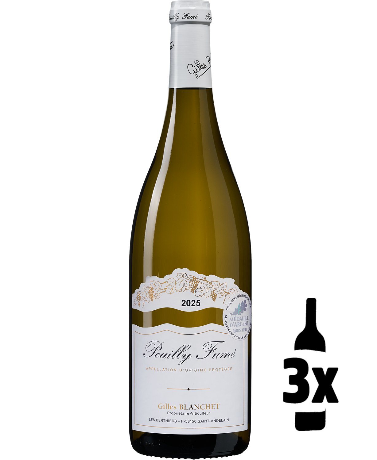 3 flessen Gilles Blanchet Pouilly-Fumé Probeerpakket