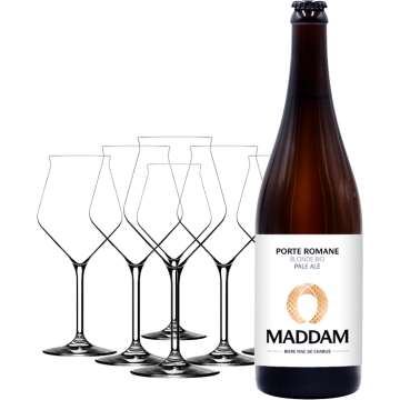 Pack 1 bière Porte Romane + 6 Glazen à bières craft