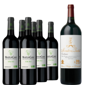 Pack 6 Flessen Mouton Cadet Bio 2023 - Baron Philippe de Rothschild + 1 Magnum Mouton Cadet Héritage 2023 Gratis